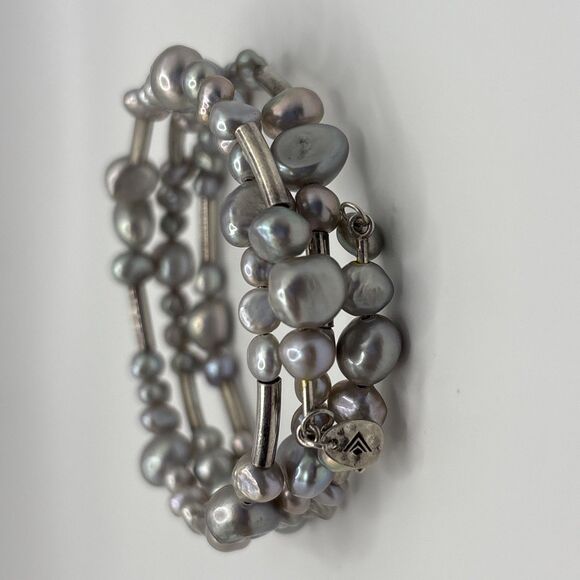 Silpada Sterling Silver Gray Pearl Wrap Bracelet B2184 .925 Freshwater Signed - Picture 8 of 9